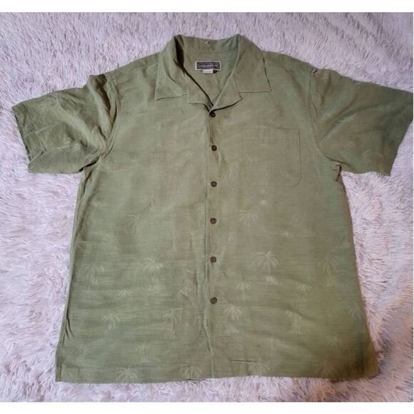 Mens short sleeve button-up Palm tree iguana pocket shirt L - Picture 1 of 7